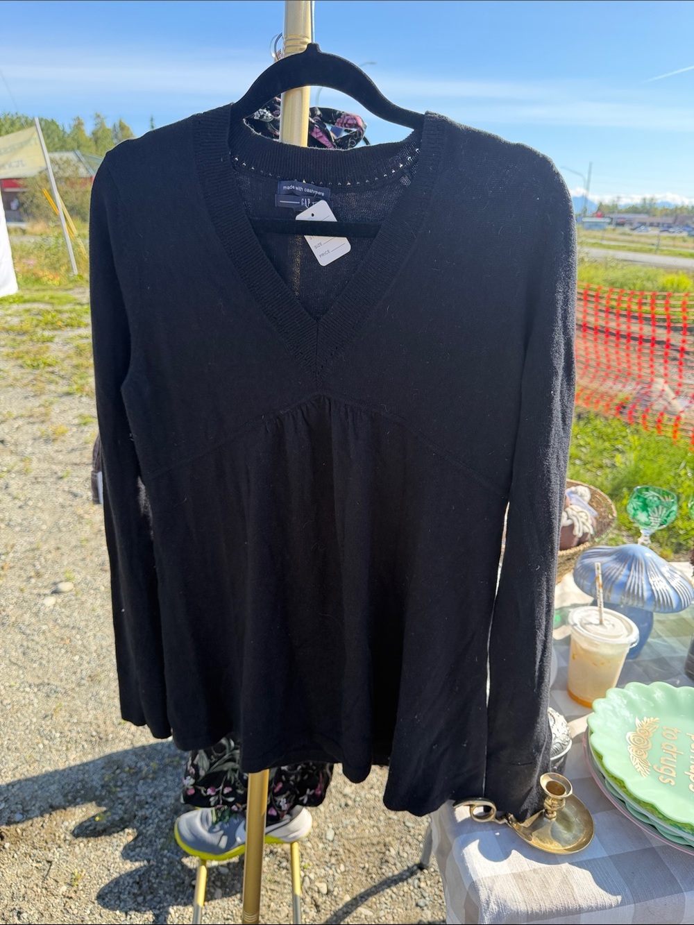 GAP Black V-Neck Long Sleeve Top
